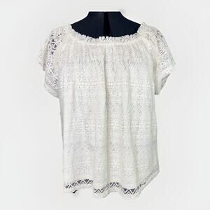 Melrose And Market White Lace Eyelet Cutout Off Shoulder Ruffle Sleeve SM Blouse